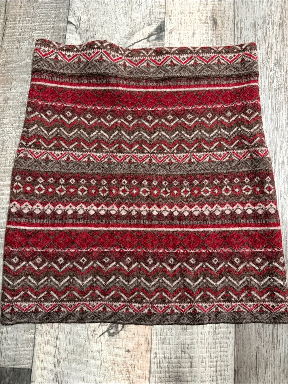Krimson Klover Wool Blend Fair Isle Knit Skirt Red Brown Nordic S